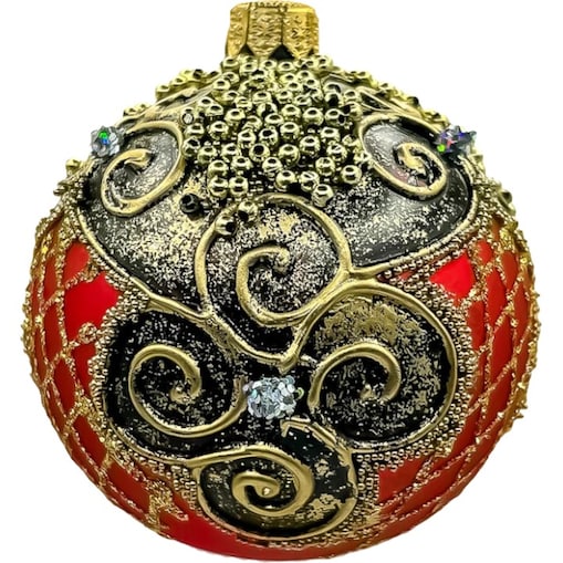 Bombka choinkowa: Czerwona ekskluzywna z bogatymi zdobieniami: 6 sztuk