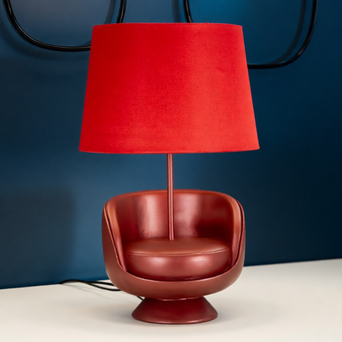 Lampa stołowa Midcentury, kolor czerwony, żywica syntetyczna i żelazo, 26 x 26 x 43 cm, 1 x E27, max. 40 W, do salonu i sypialni, Mauro Ferretti