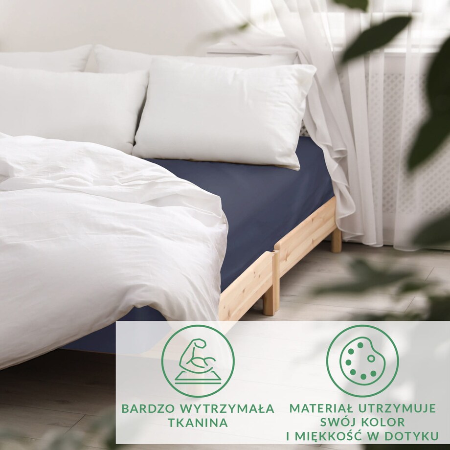 Prześcieradło satynowe bez gumki 200x220 kolor ciemny granat