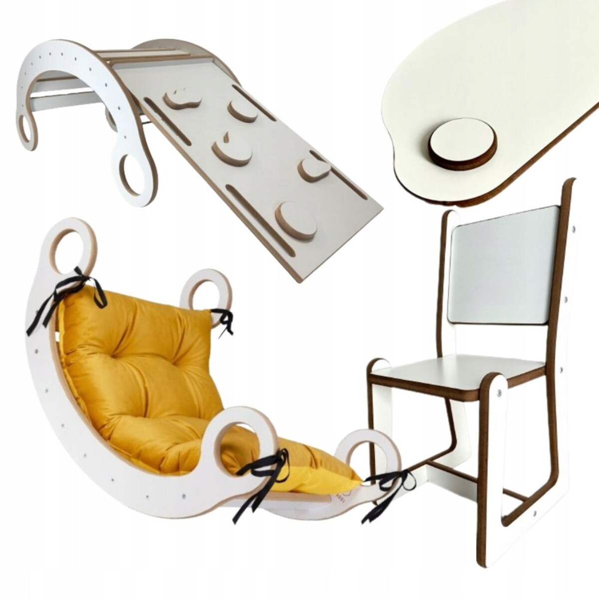 Zestaw BUJAK MONTESSORI Poduszka M +Ścianka + Krzesło Blat Zjeżdżalnia CE