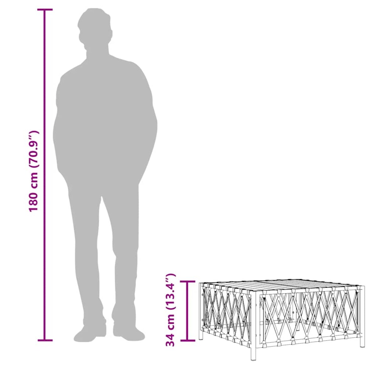 vidaXL Stolik ogrodowy, biały, 70x70x34 cm, plecionka