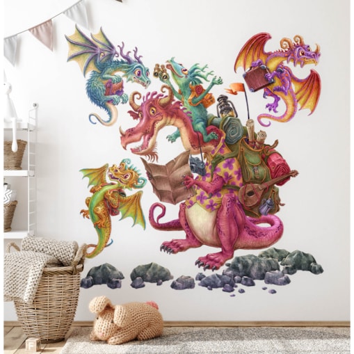 Zestaw naklejek na ścianę, Smoki bajkowa rodzina, 80cm