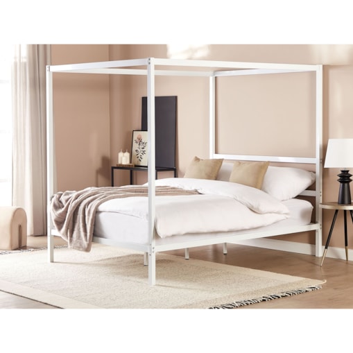 Łóżko metalowe z baldachimem 140 x 200 cm białe LESTARDS