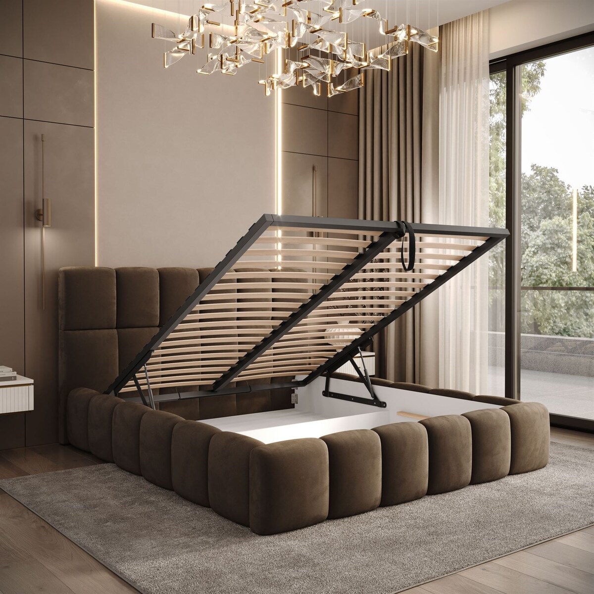 Łóżko tapicerowane VENEZIA, pojemnik na pościel, stelaż 34, 140x200, Royal Velvet 196