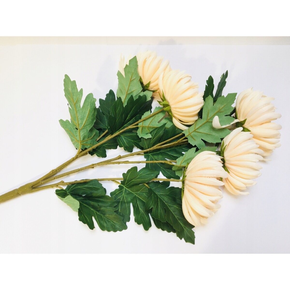 BUKIET DUŻY chryzantemy sztuczne kremowe LIŚCIE do flakonu na cmentarz grób