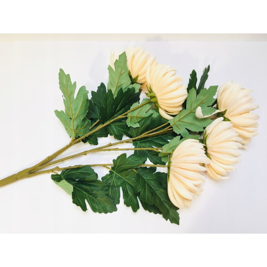 BUKIET DUŻY chryzantemy sztuczne kremowe LIŚCIE do flakonu na cmentarz grób