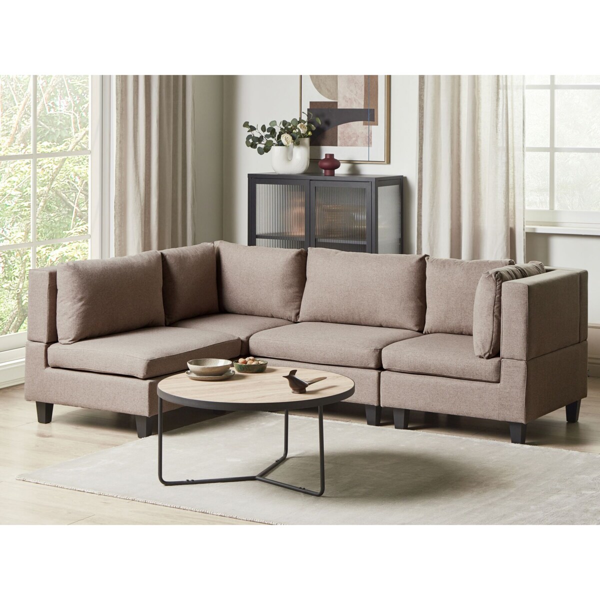 Tapicerowany prawostronny narożnik modułowy 4-osobowy brązowy UNSTAD