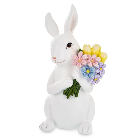 Dekoracja - króliczek z bukietem wiosennych kwiatów 20,5x10,5x9,5 cm