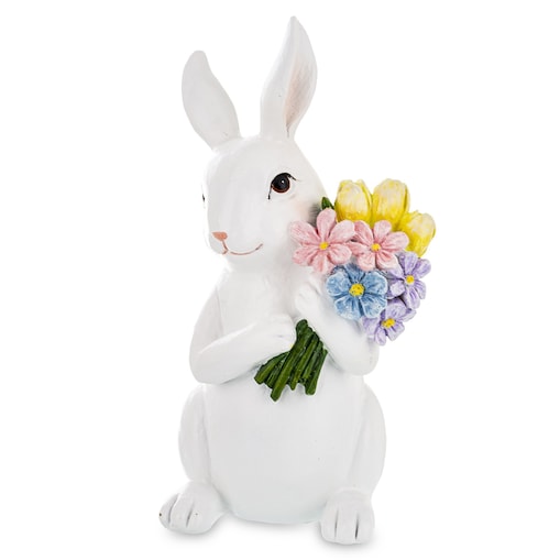 Dekoracja - króliczek z bukietem wiosennych kwiatów 20,5x10,5x9,5 cm