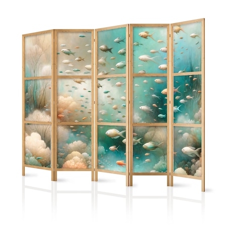 Parawan japoński Zwierzęta 225x172 cm 5-częściowy szary