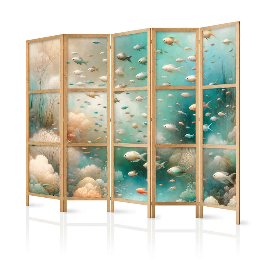 Parawan japoński Zwierzęta 225x172 cm 5-częściowy szary