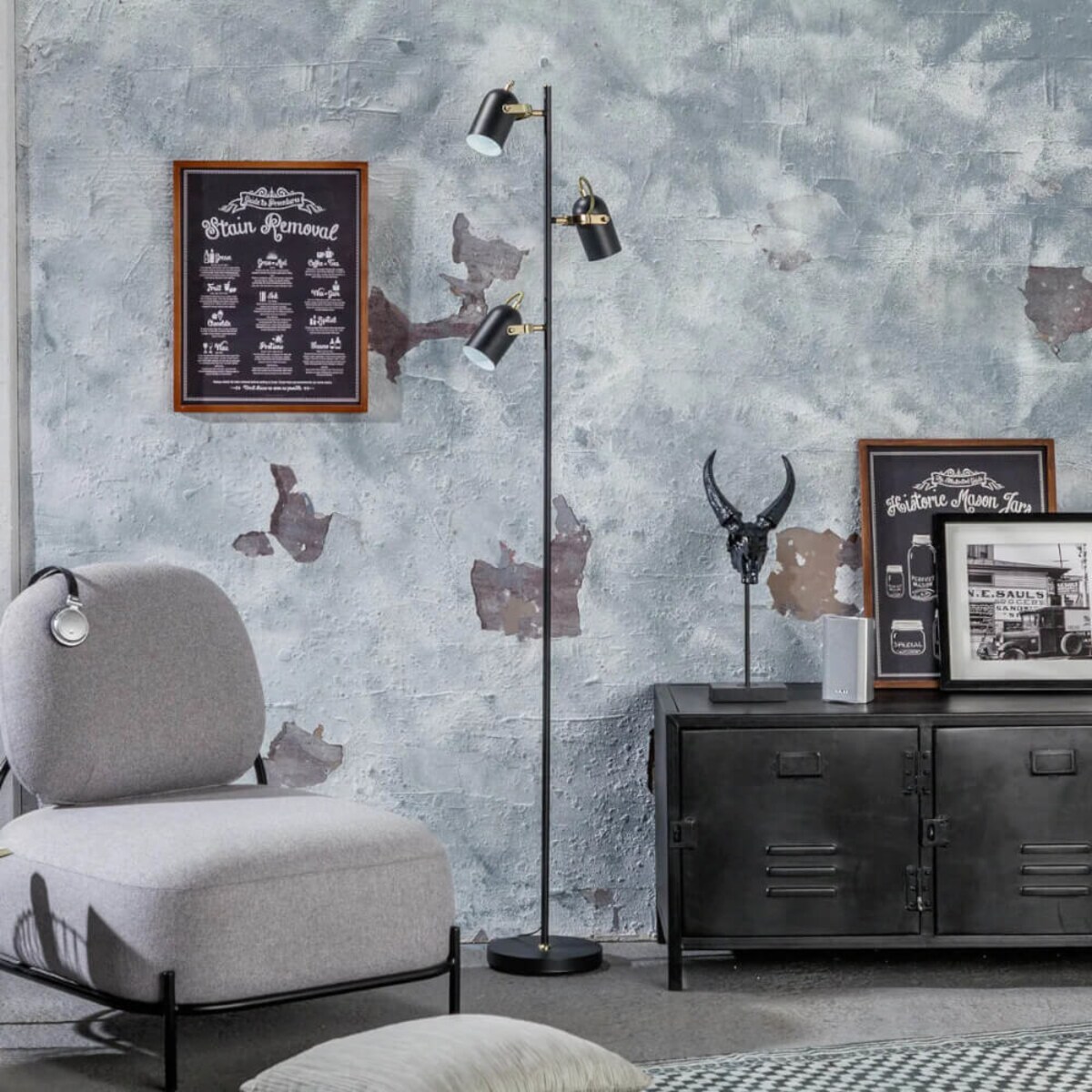 Potrójna lampa podłogowa Retro ABR-RRC-C-3XE14 Abruzzo metal czarny