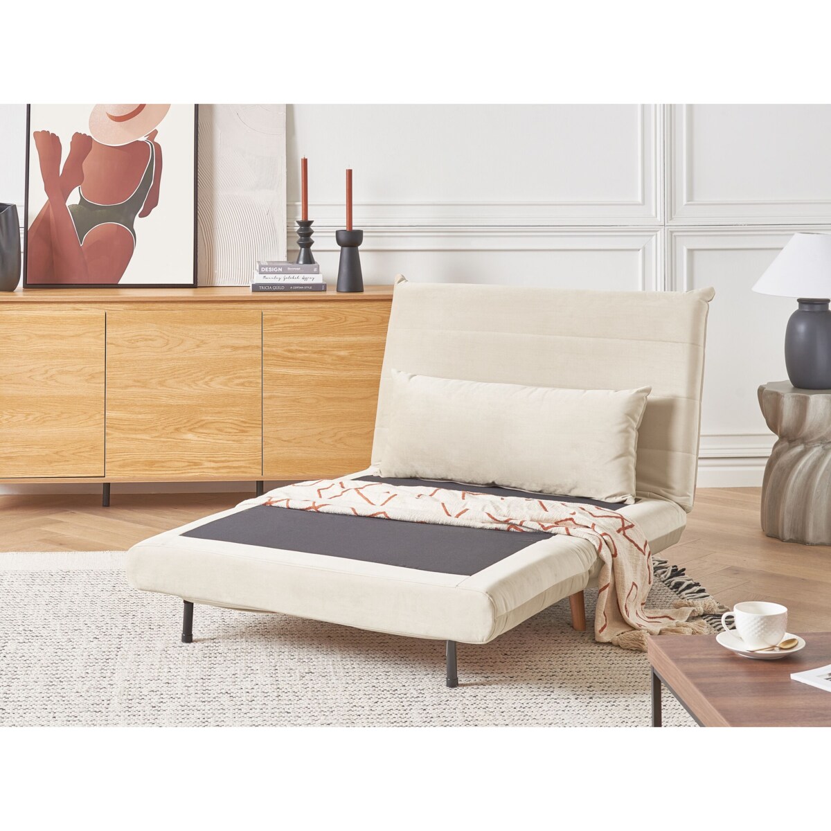 Sofa rozkładana welurowa kremowa SETTEN