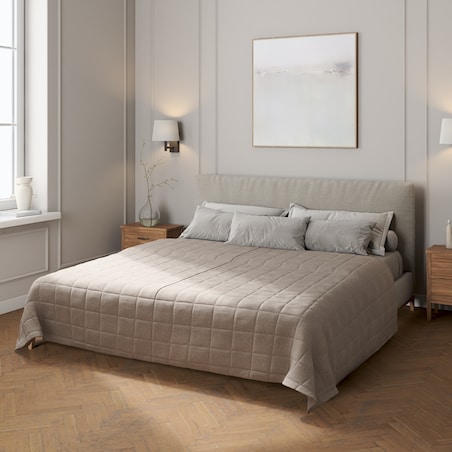 Narzuta pikowana w kratę 260x210 beżowo-szary