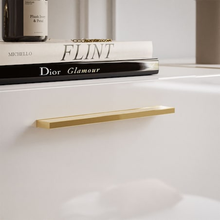 Komoda z szufladami ONYX na złotych nóżkach wysoki połysk 158 cm, biała, uchwyty złote