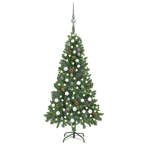 vidaXL Sztuczna choinka z lampkami, bombkami i szyszkami, 150 cm