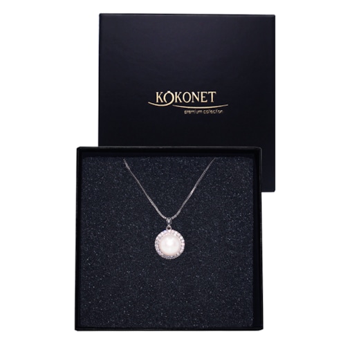 Srebrny Naszyjnik perłowy pojedynczy elegancki z cyrkoniami łańcuszek ślub