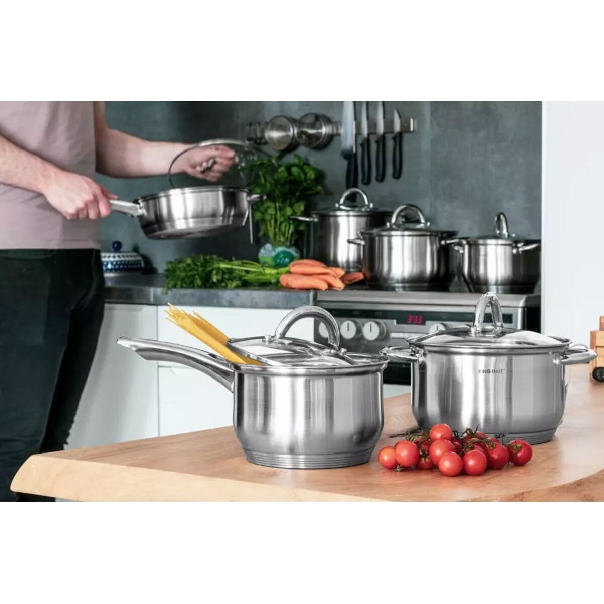 Zestaw garnków stalowych na indukcję 6 ele. 2.9/3.9/6.6L garnki KINGHOFF Silver