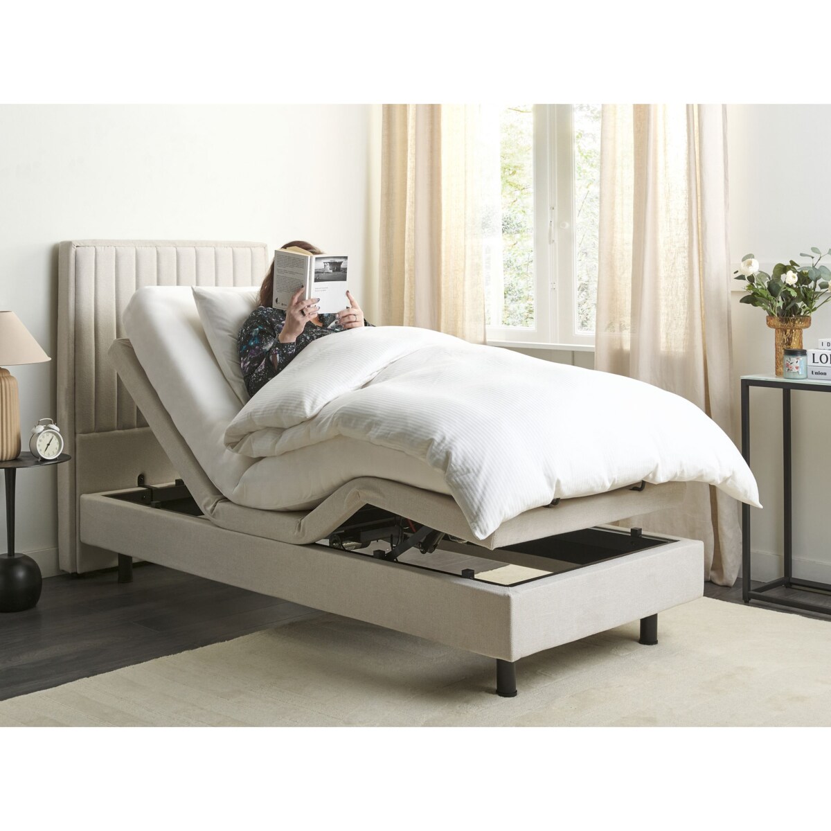 Łóżko regulowane DUKE II 90 x 200 cm Jasnobeżowy