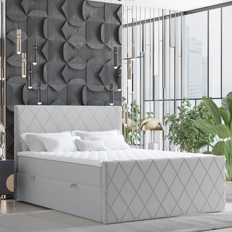 Łóżko kontynentalne PLATINE 180x200 z pojemnikiem, Szary, tkanina Magic Velvet 2240