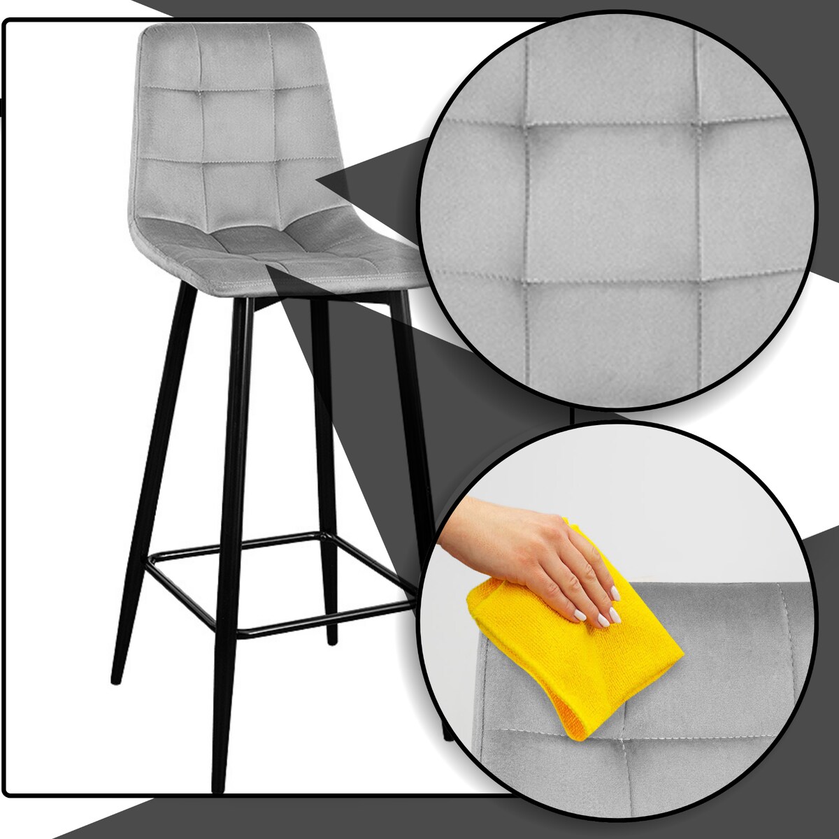 Hoker do wyspy welurowy szary z podnóżkiem