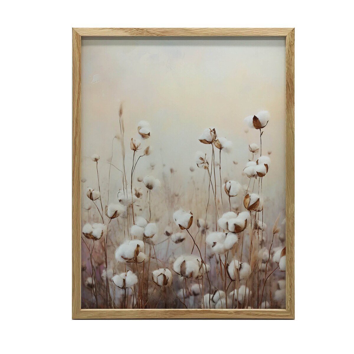 Pastelowe Pola Bawełny, 40x50 cm, rama drewniana jasny dąb, papier matowy 230 gsm