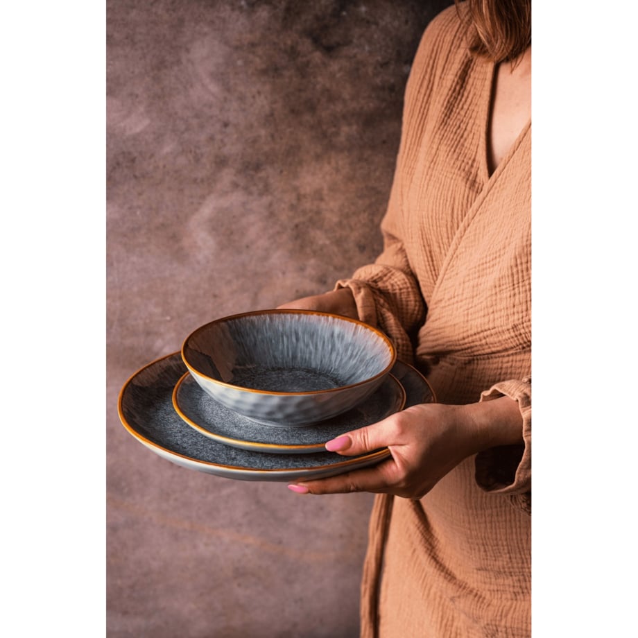 Serwis obiadowy Aokari niebiesko-biały na 6 osób 18 szt. Nowoczesny Do zmywarki Komplet talerzy