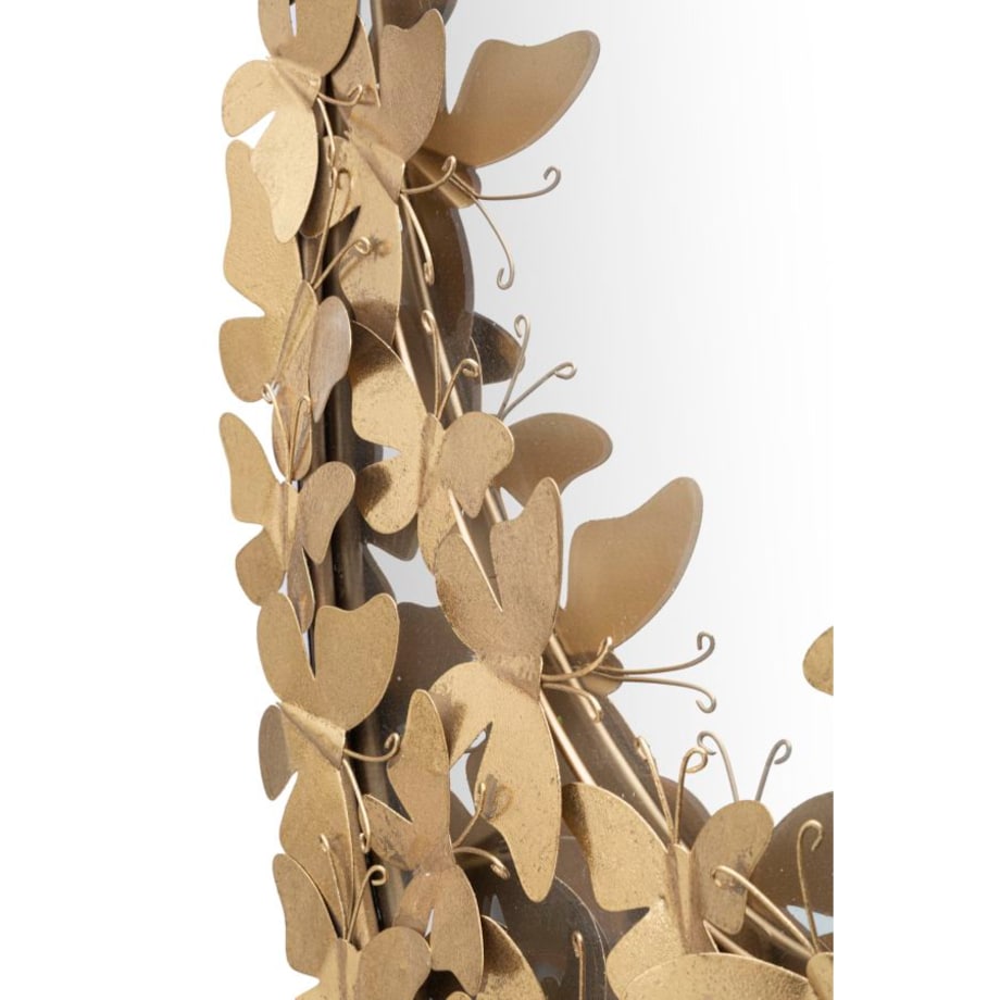 Lustro ścienne Oval Butterfly, kolor złoty, żelazo, 59 x 3 x 89,5 cm, kształt owalny, motyw: motyle, do salonu i przedpokoju, Mauro Ferretti