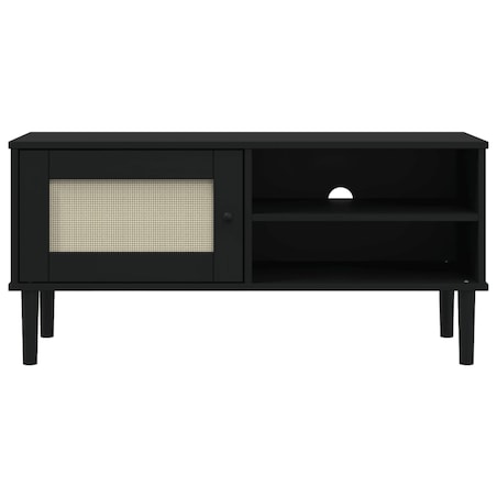 vidaXL Szafka TV SENJA, z plecionką, czarna, 106x40x49 cm, sosnowa