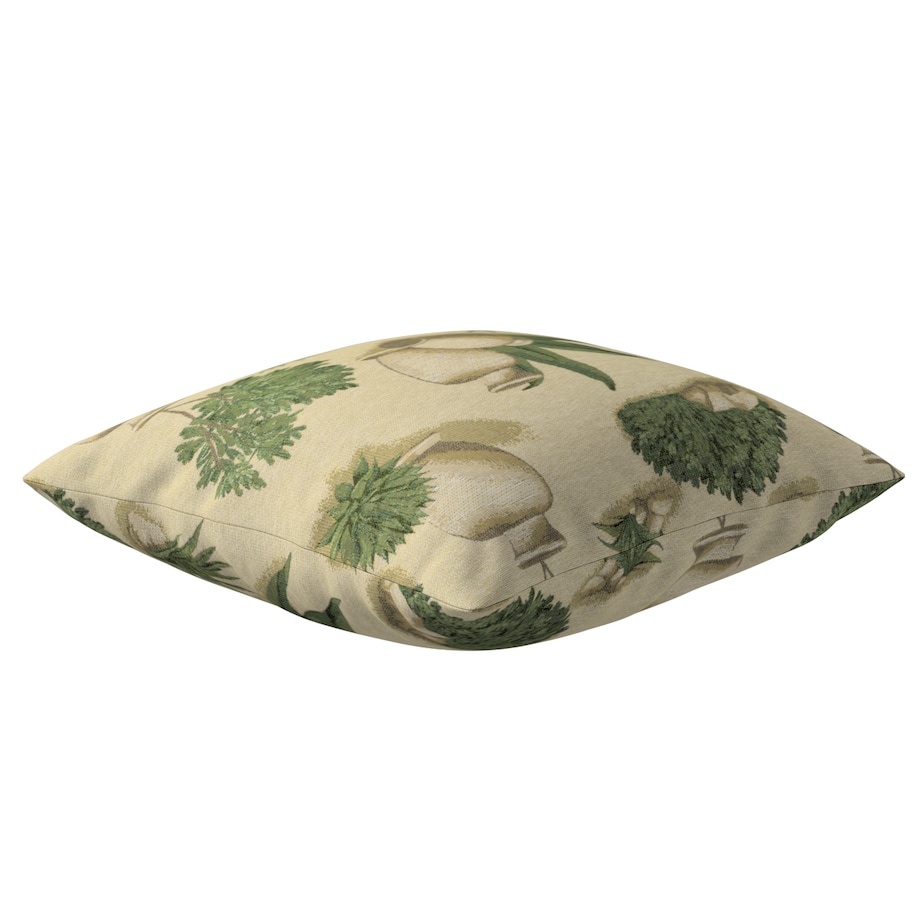 Poszewka Kinga na poduszkę 60x60 beżowo-zielony motyw roślinny