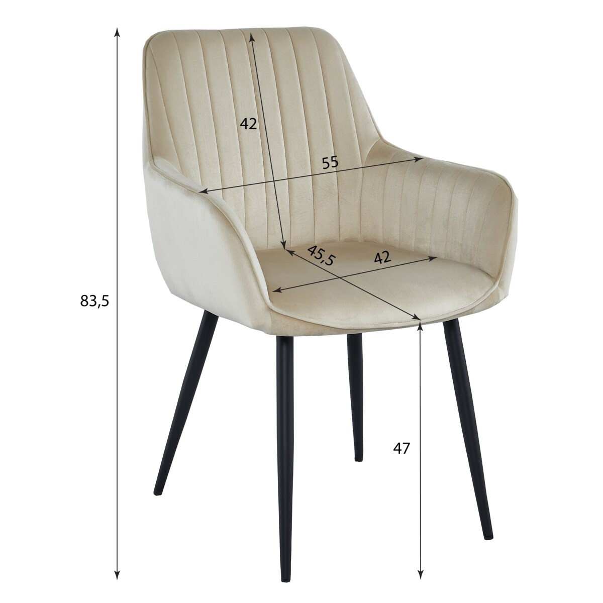 Krzesło Do Jadalni Kuchni Salonu  Solden - Aksamit Beż / Nogi Czarne X 2