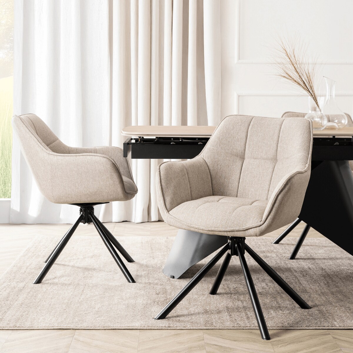 Krzesło Tapicerowane Obrotowe Kubełkowe Do Jadalni Salonu Beżowe PEONY 2