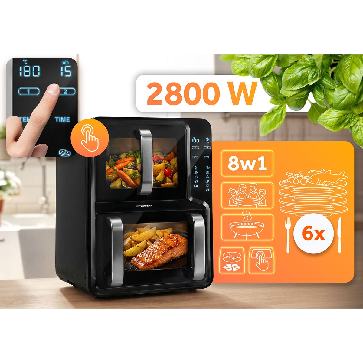 Frytkownica beztłuszczowa Berdsen BD-664 dwukomorowa pionowa 12L Air Fryer 2800W