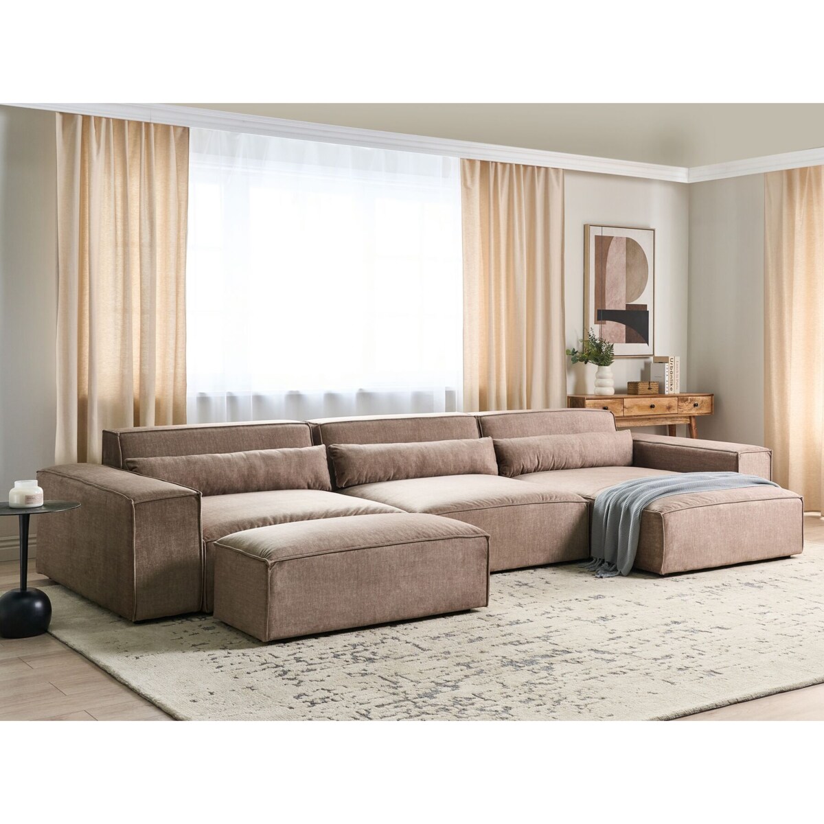 Sofa narożna z otomaną HELLNAR Jasnobrązowy Lewostronny