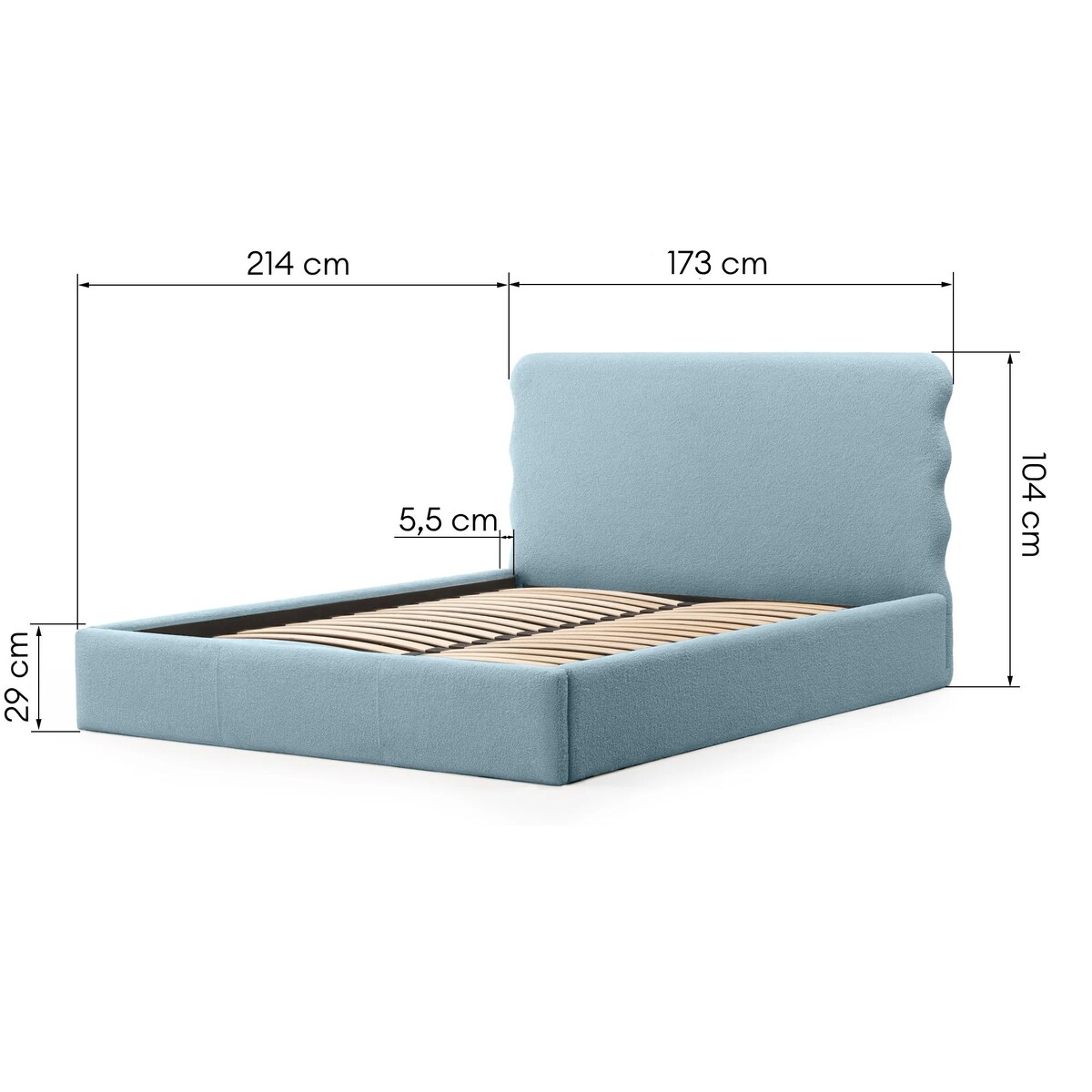 Łóżko tapicerowane 160x200 cm niebieskie bouclé Bolga