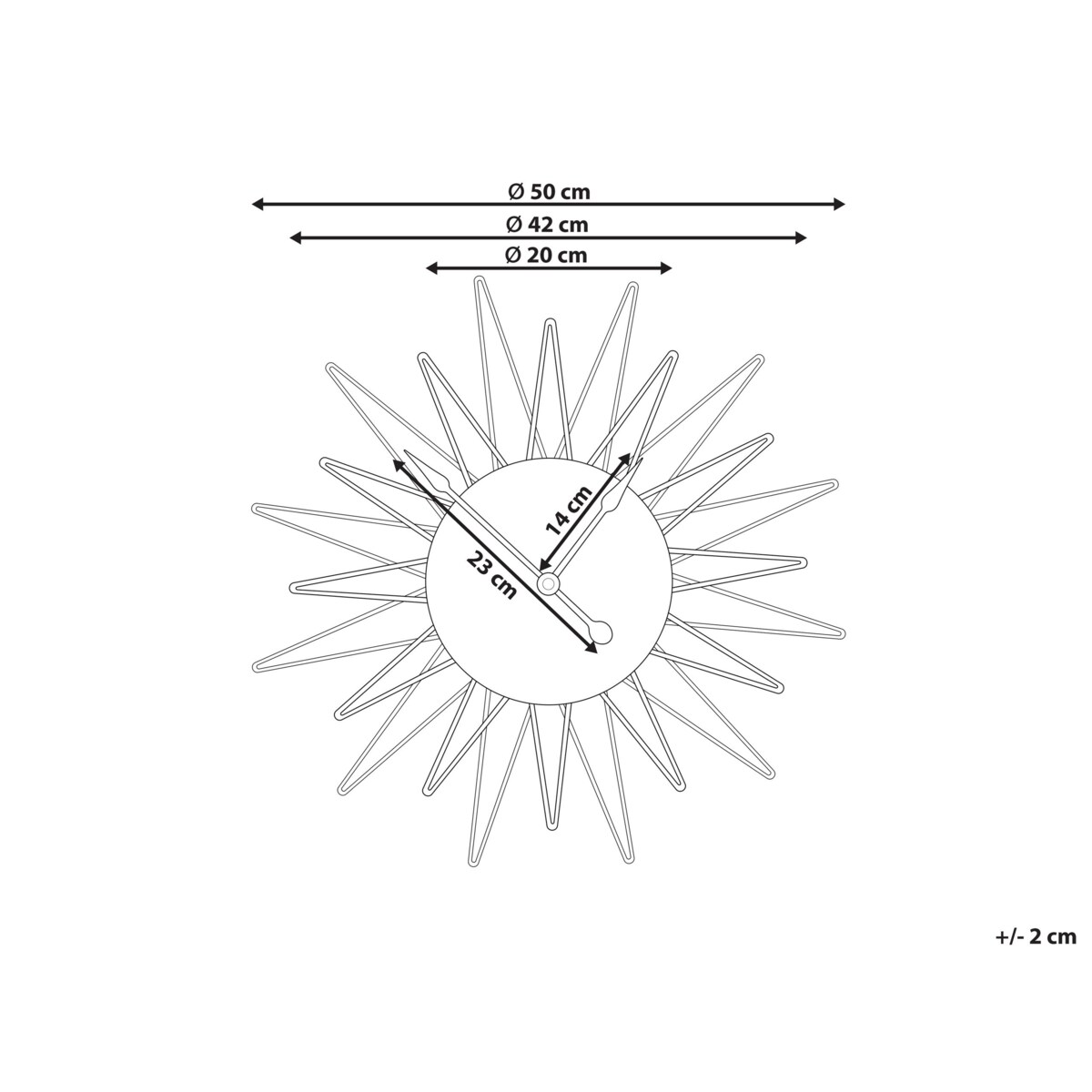 Zegar ścienny słońce ø 50 cm złoty BELFART