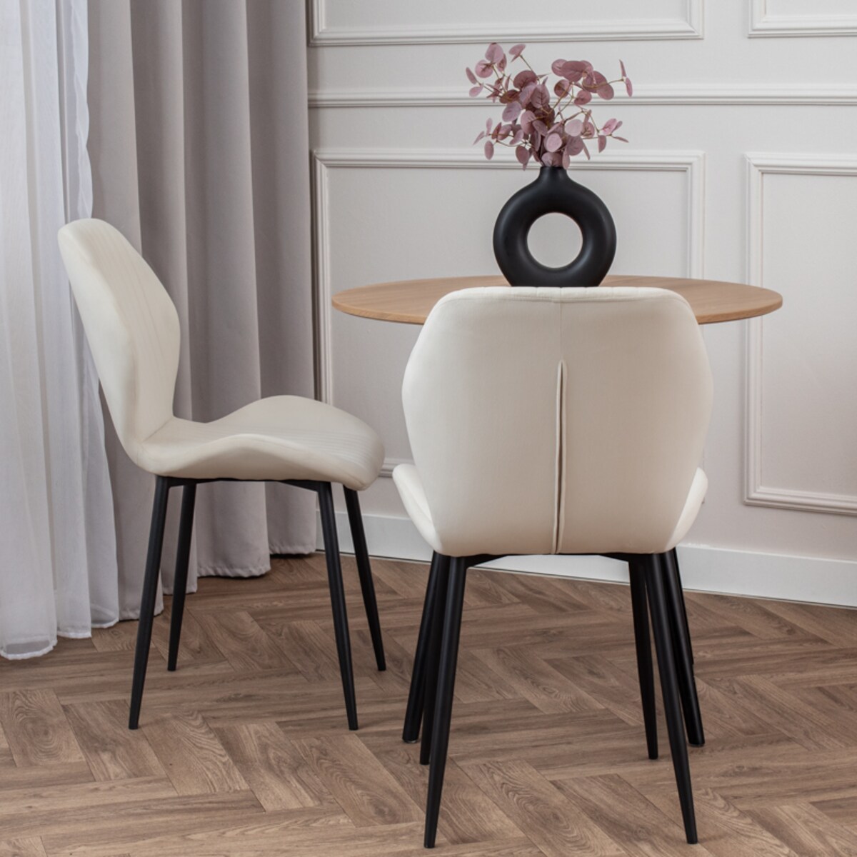 Krzesło tapicerowane do salonu jadalni pikowane welurowe beżowe