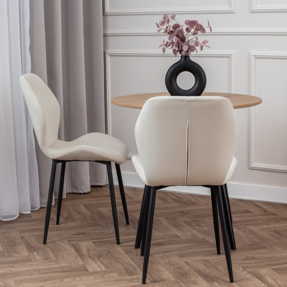 Krzesło tapicerowane do salonu jadalni pikowane welurowe beżowe