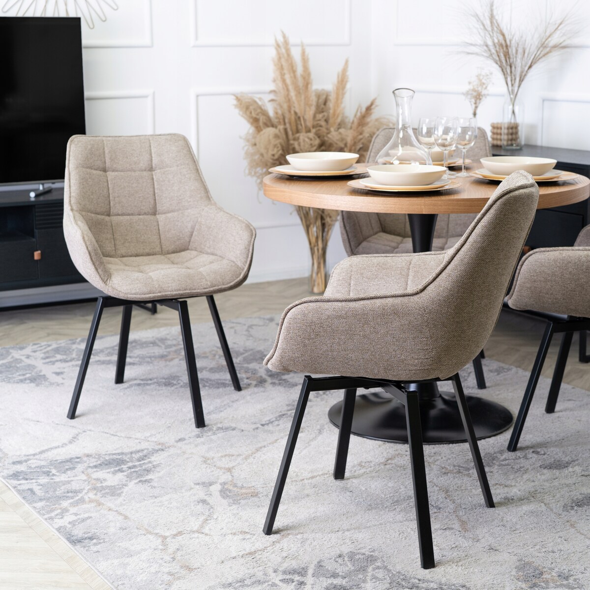 Krzesło Tapicerowane Do Jadalni Kuchni Salonu Obrotowe 360 Beżowe LUNA 2