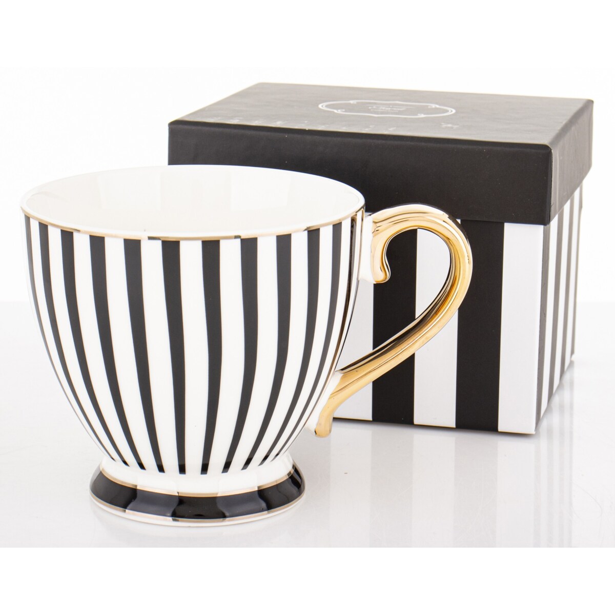 Kubek-filiżanka porcelanowy w paski w pudełku 450 ml TASSA - czarny