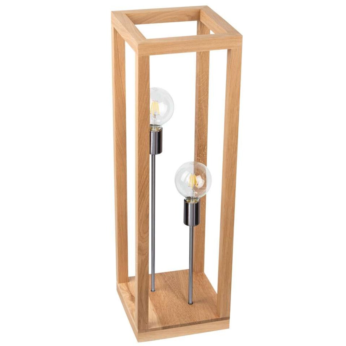 Podłogowa LAMPA drewniana KAGO 51518274 Spotlight prostokątna OPRAWA ekologiczna klatka stojąca dąb olejowany chrom