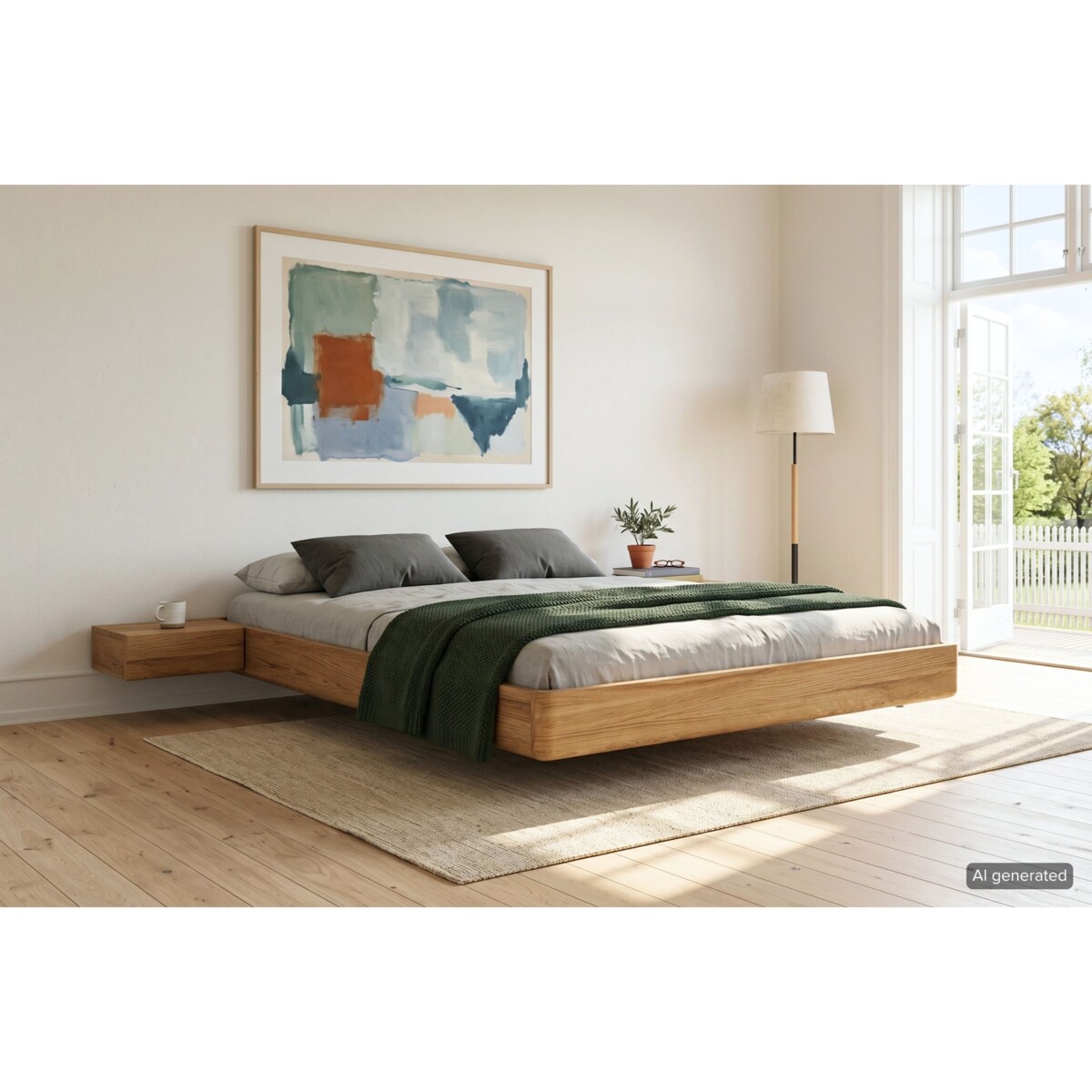 Łóżko lewitujące drewniane dębowe Visby LENA FLAT z szafkami / 180x200 cm, lakier naturalny
