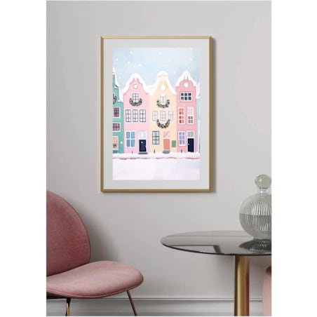 Poster Story, Plakat, Obraz - Pastelowe Domy z Świątecznymi Wieńcami, wymiary 70 x 100 cm