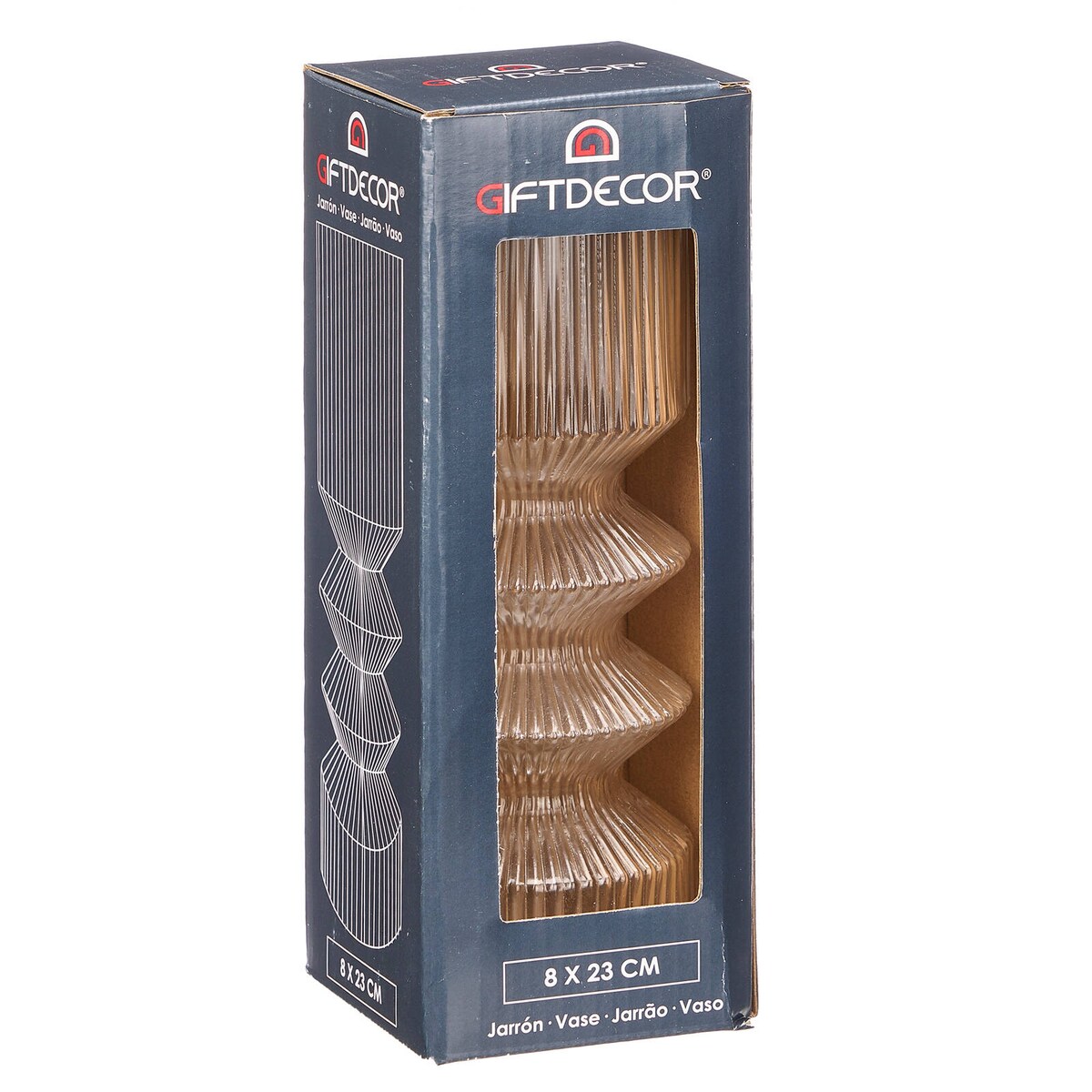 Szklany wazon tuba ryflowane szkło, 8 x 23 cm