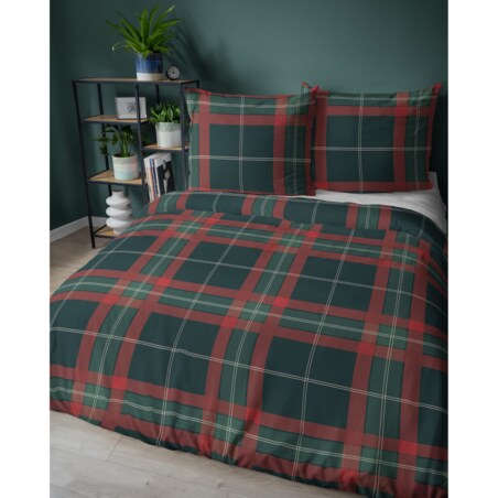Pościel bawełniana satynowa świąteczna 140x200 CZERWONA ZIELONA KRATA SZKOCKA PREMIUM