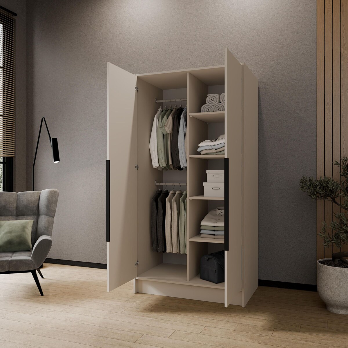 Szafa 100 gładka ORTO bez lustra z czarnymi uchwytami, kaszmirowa