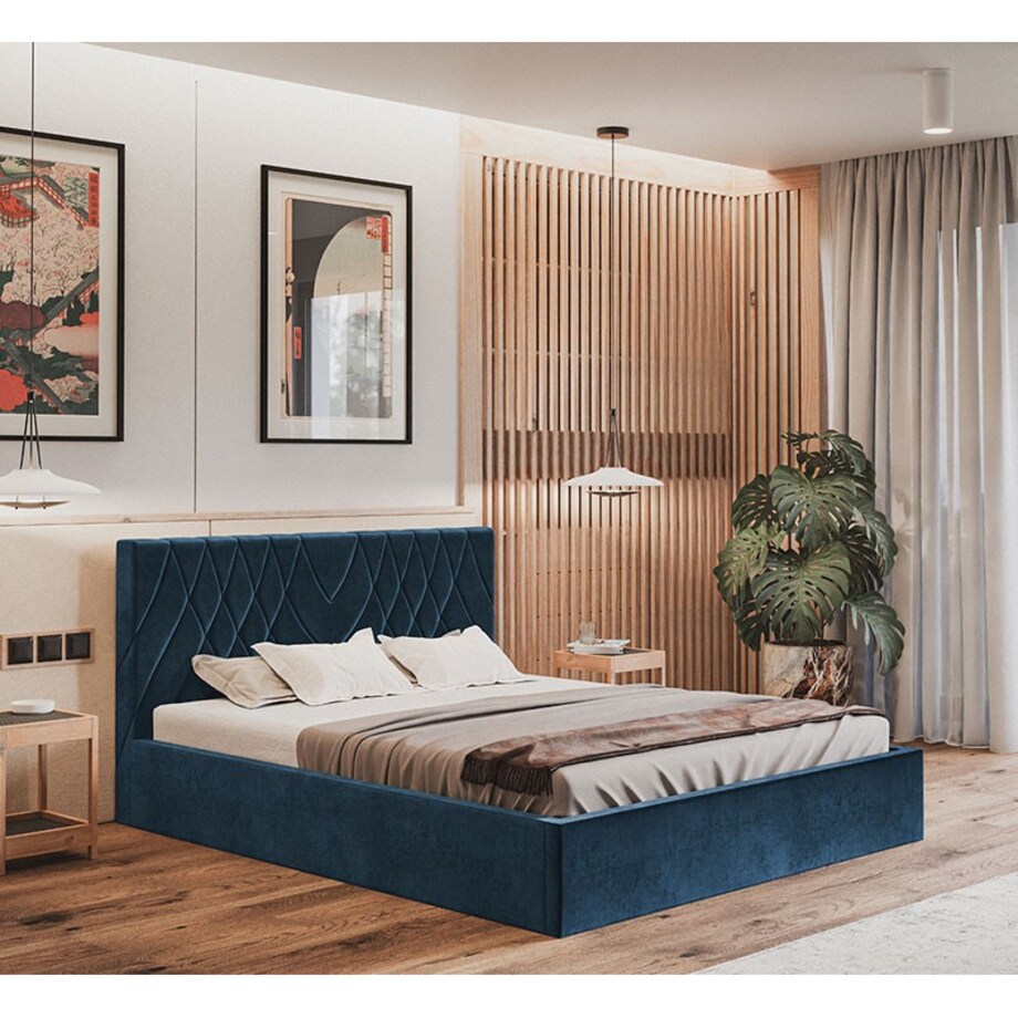 Łóżko tapicerowane z pojemnikiem 140x200 OLDO 5 Monolith 77-granatowy