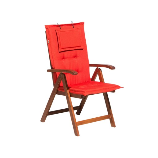 Krzesło ogrodowe drewno akacjowe z poduszką jasnoczerwoną TOSCANA