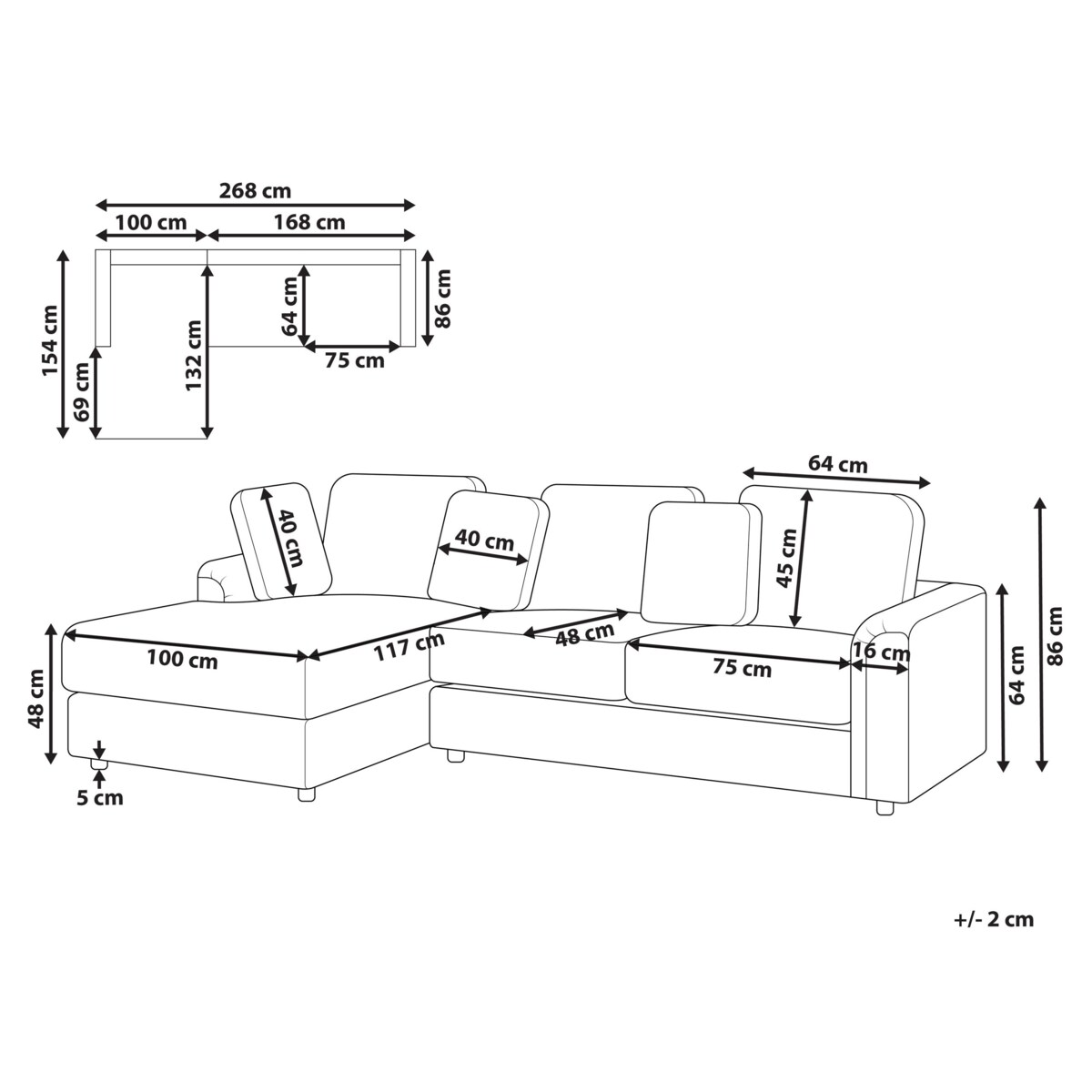 Sofa narożna prawostronna KOHLO Beżowoszary Tkanina Prawostronny