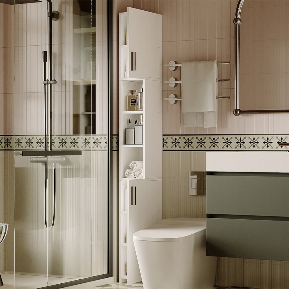 Regał łazienkowy stojący szafa biały loft szafka półka słupek wysoki 182 cm